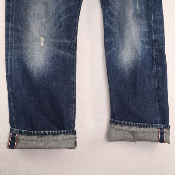 HUGO BOSS Selvedge-2 Men's Distressed Button Fly Straight Fit Denim Jeans 36X30 - Picture 2 of 16